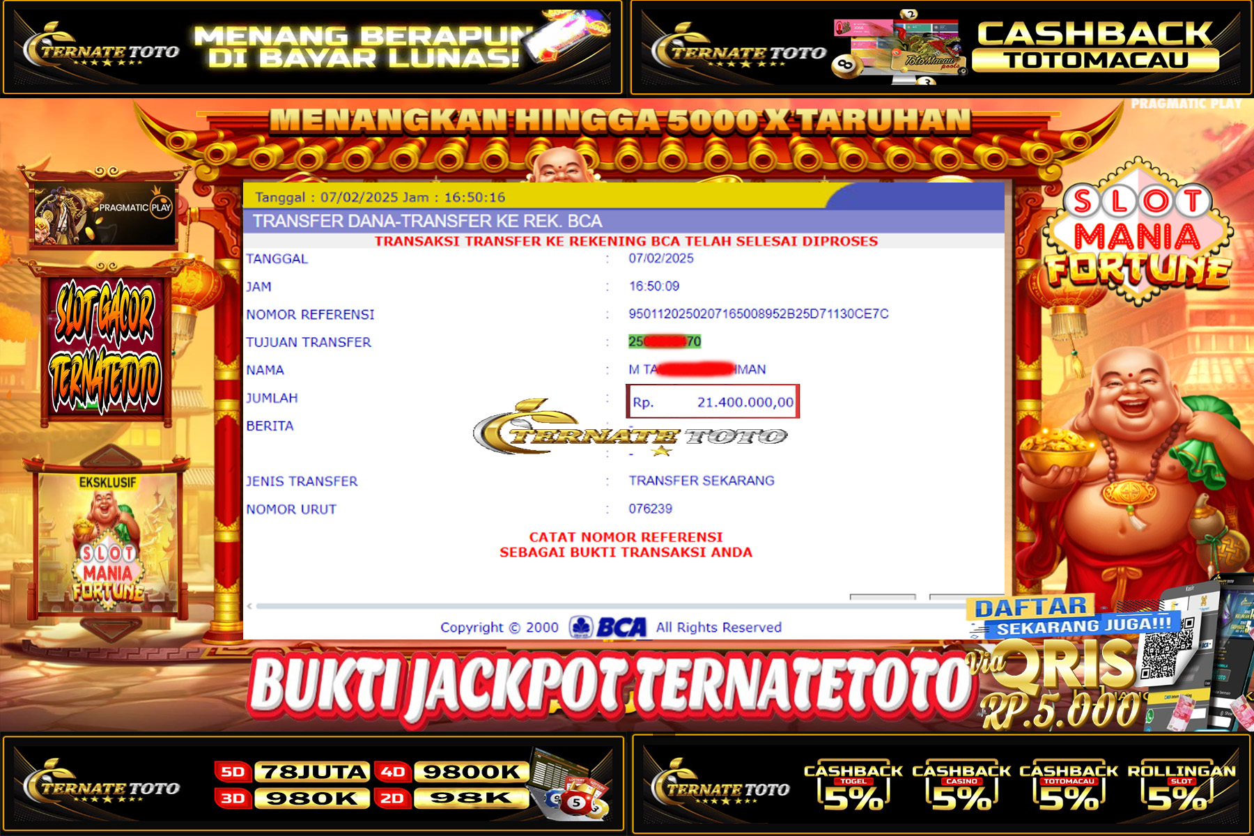 TERNATETOTO - JACKPOT SLOT MANIA FORTUNE Rp. 21,400,000,-