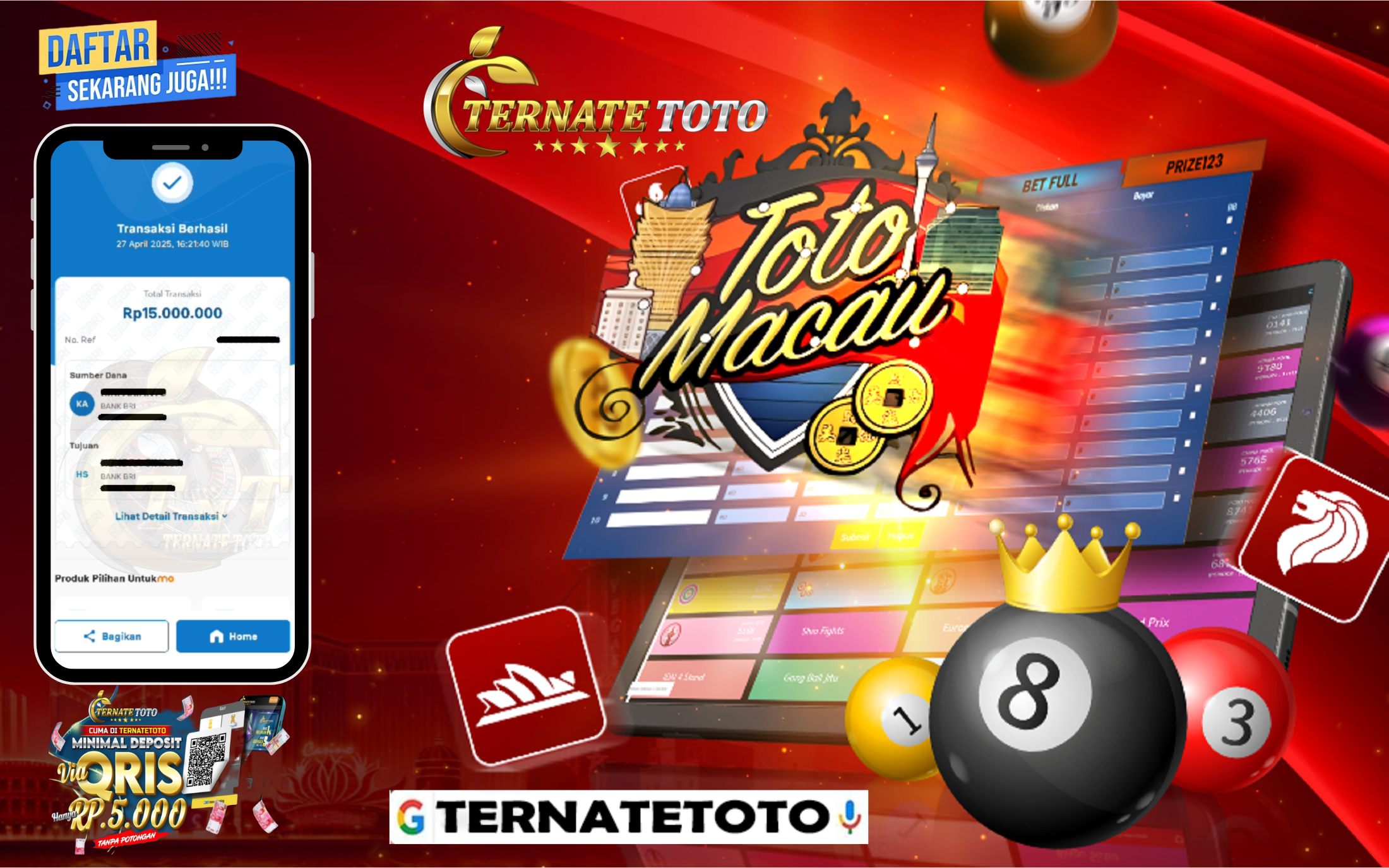 TERNATETOTO - MENANG TOTO MACAU 4D Rp.15,000,000,-