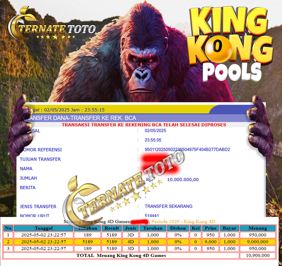 TERNATETOTO - MENANG KINGKONG POOLS Rp.10,000,000,-