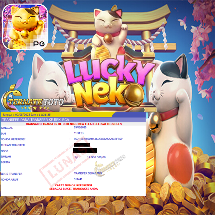 TERNATETOTO - MENANG LUCKY NEKO Rp.14,900,000,-