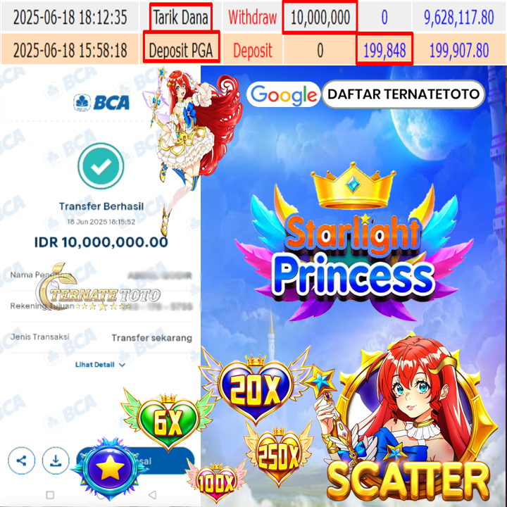 TERNATETOTO - JACKPOT STARLIGHT PRINCESS Rp.10,000,000,-